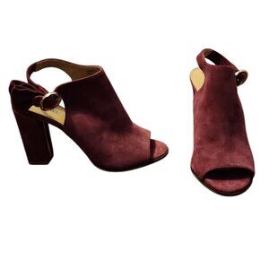 8.5 Tahari "Kappy 1" Burgundy Suede 3.50" Peep Toe Buckle Ankle Bootie No Box!